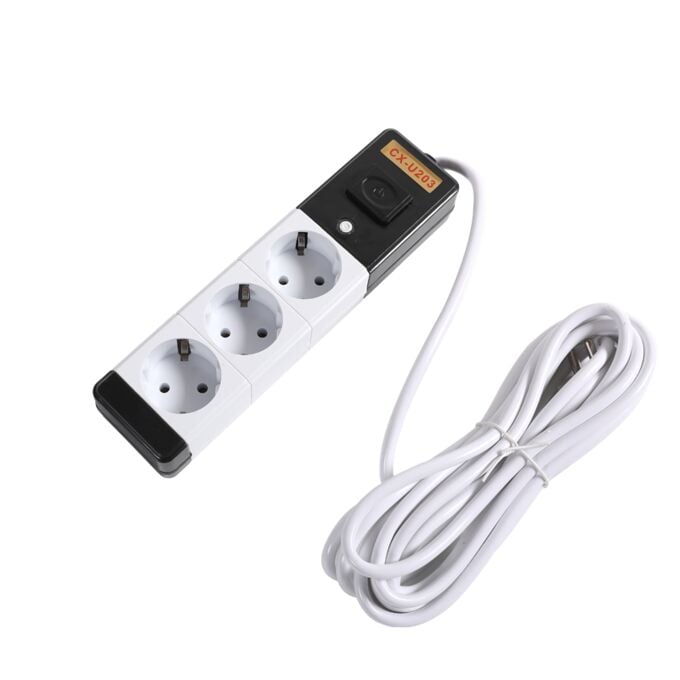 Prelungitor Electric ZET® CX-U203 cu 3 Prize și Întrerupător – Design Compact, Sigur și Durabil
