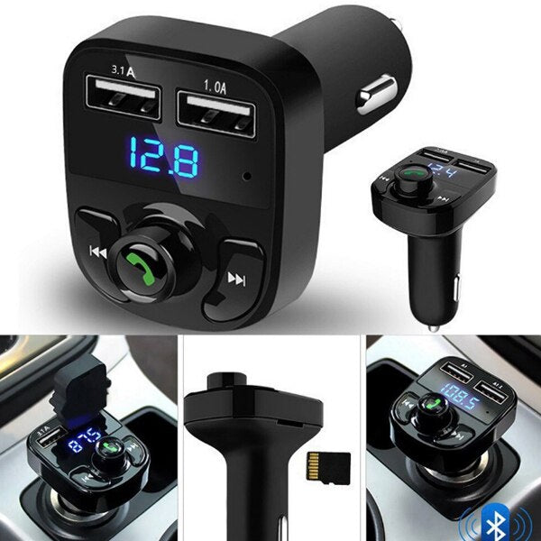 Modulator Auto FM ZET®6– Bluetooth, 2x USB 3.1A, Încărcare Rapidă, Voltmetru, Afișaj LCD Albastru, Redare microSD/USB