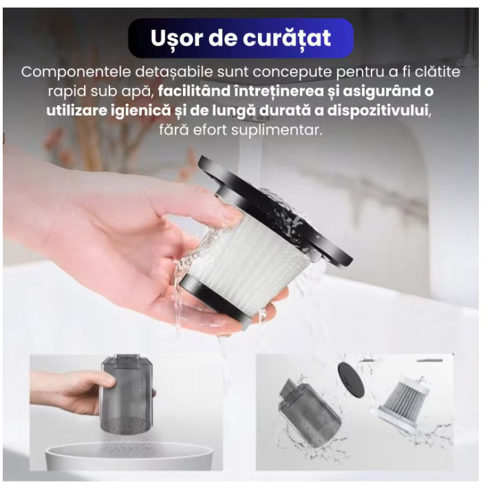 Aspirator Auto Portabil 120W, Fără Fir, Reîncărcare USB, Compact