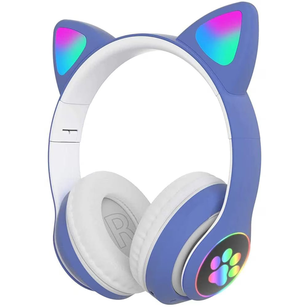 Căști Bluetooth cu Urechi de Pisică, 8–10h Autonomie, LED , Pliabile, Microfon, Slot SD, 40mm Hi-Fi,