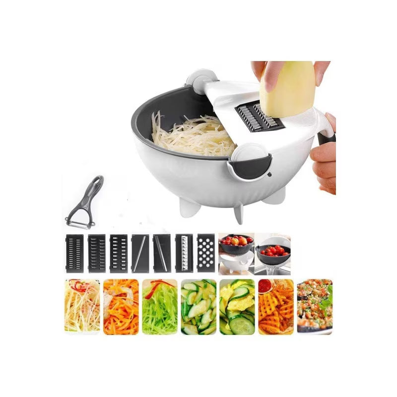 Tocator de Legume 9 în 1 – Multifuncțional, cu Lame din Inox și Recipient Inclus