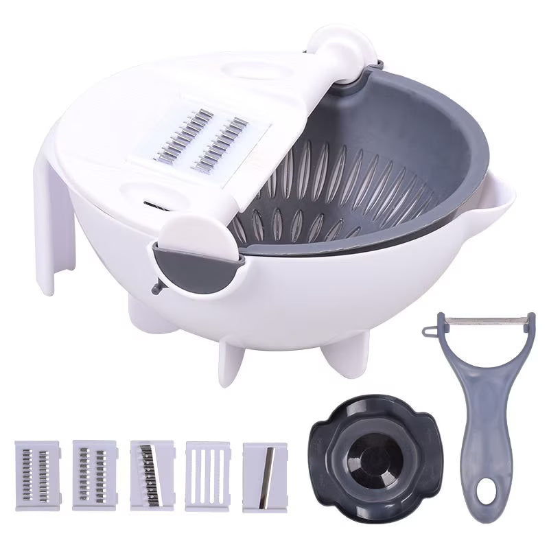 Tocator de Legume 9 în 1 – Multifuncțional, cu Lame din Inox și Recipient Inclus