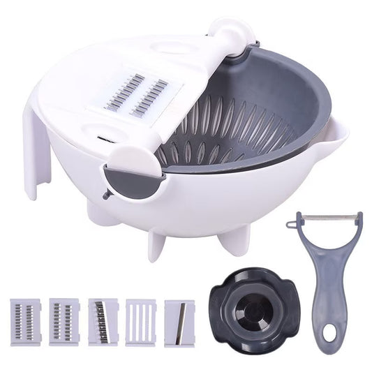 Tocator de Legume 9 în 1 – Multifuncțional, cu Lame din Inox și Recipient Inclus