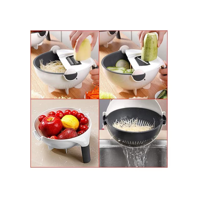 Tocator de Legume 9 în 1 – Multifuncțional, cu Lame din Inox și Recipient Inclus