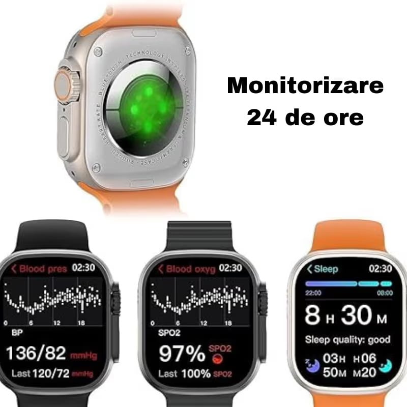 Smartwatch ZET Bluetooth-Conecatre Telefon, Apeluri Raspunde si Vorbește, Notificări mesaje si aplicații, Curea Extra, Încărcator Wireless, Autonomie 3-5 zile– Compatibil Android & iOS