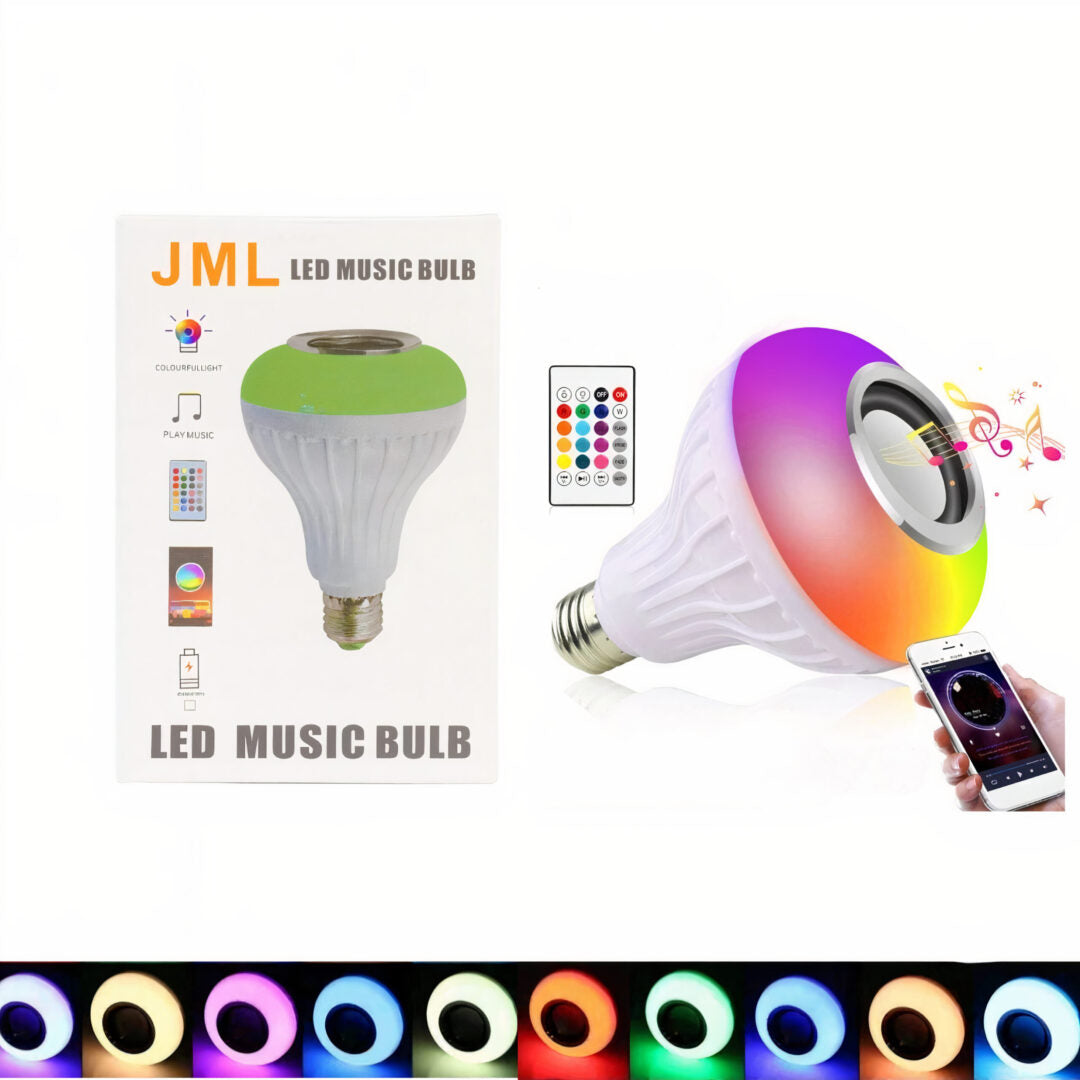 Bec LED Muzical ZET 13x9cm cu Difuzor Bluetooth, Telecomandă și Lumină RGB – Control prin Telefon
