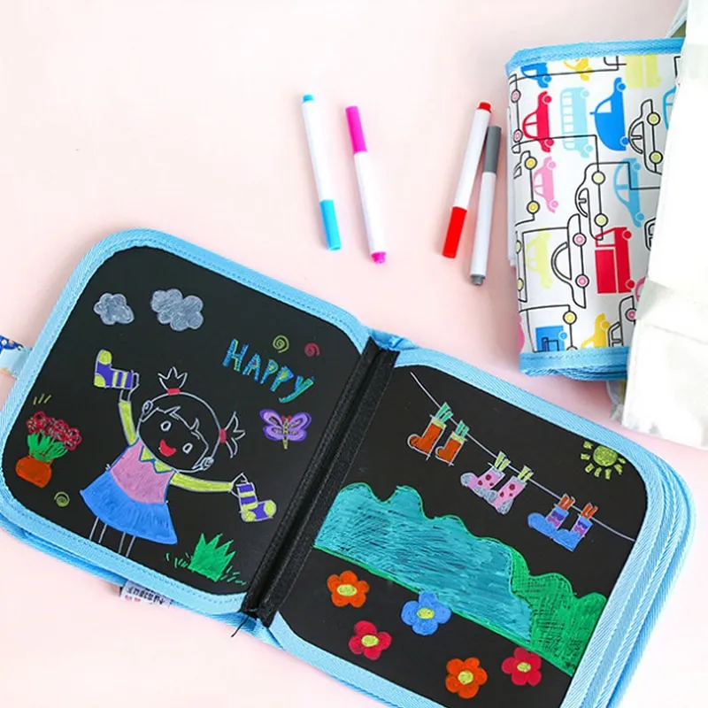 Caiet de desen tip tablă neagră, reutilizabil, cu stilou magic de colorat, design portabil, pentru desen și creativitate, potrivit până la 4 ani