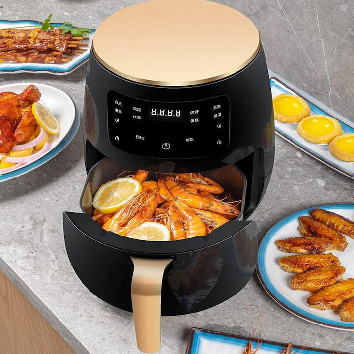 Friteuză fără Ulei cu Aer Cald 2400W, Air Fryer Capacitate 6L, Ecran LCD Touch, 6 Programe Presetate, Accesorii Incluse
