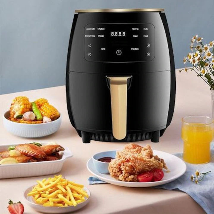 Friteuză fără Ulei cu Aer Cald 2400W, Air Fryer Capacitate 6L, Ecran LCD Touch, 6 Programe Presetate, Accesorii Incluse