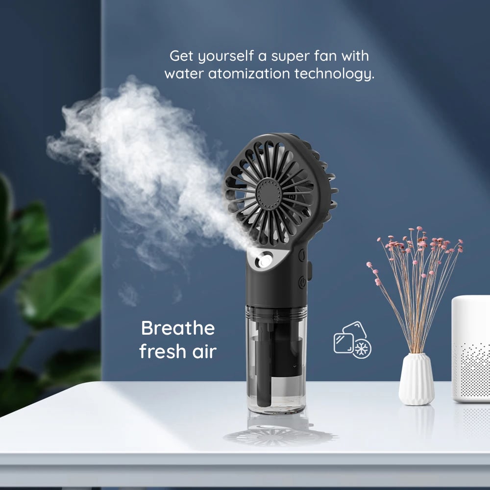 Ventilator portabil cu pulverizare USB – răcoare oriunde, 4 viteze, Baterie 1200mAh