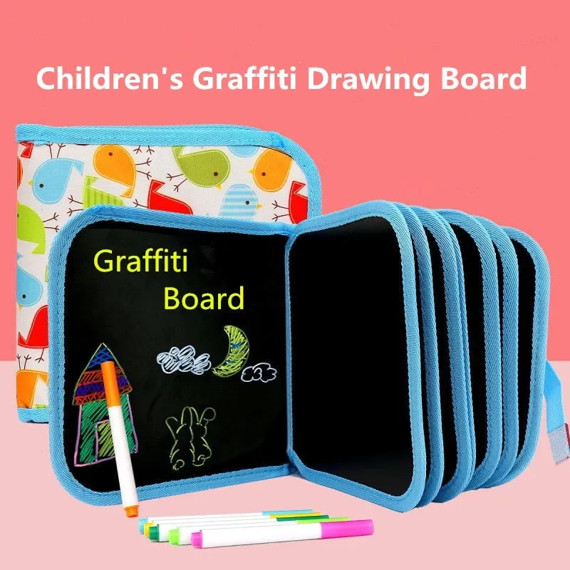 Caiet de desen tip tablă neagră, reutilizabil, cu stilou magic de colorat, design portabil, pentru desen și creativitate, potrivit până la 4 ani
