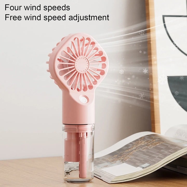 Ventilator portabil cu pulverizare USB – răcoare oriunde, 4 viteze, Baterie 1200mAh