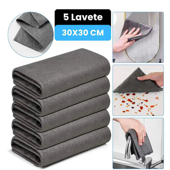 Set 5 Lavete Magice din Microfibră Premium 30×30 cm – Fără Scame și Zgârieturi, Super Absorbante, Reutilizabile