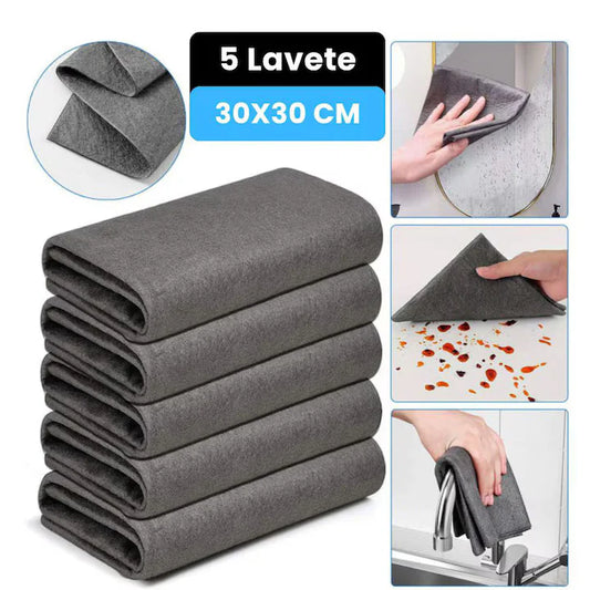 Set 5 Lavete Magice din Microfibră Premium 30×30 cm – Fără Scame și Zgârieturi, Super Absorbante, Reutilizabile