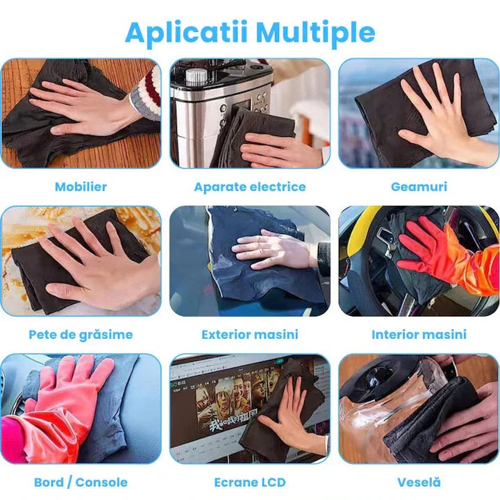 Set 5 Lavete Magice din Microfibră Premium 30×30 cm – Fără Scame și Zgârieturi, Super Absorbante, Reutilizabile