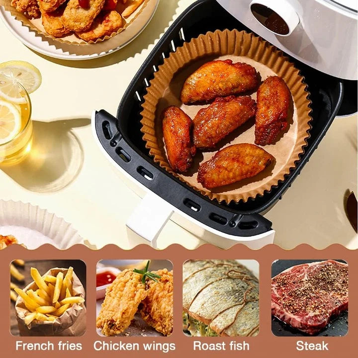 Set 50 Hârtii de Copt 16,5 cm pentru Air Fryer și Cuptor – Antiaderente, rezistente la ulei și apă, gătit fără murdărie