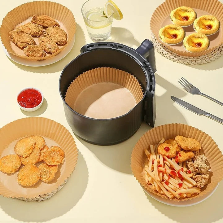 Set 50 Hârtii de Copt 16,5 cm pentru Air Fryer și Cuptor – Antiaderente, rezistente la ulei și apă, gătit fără murdărie