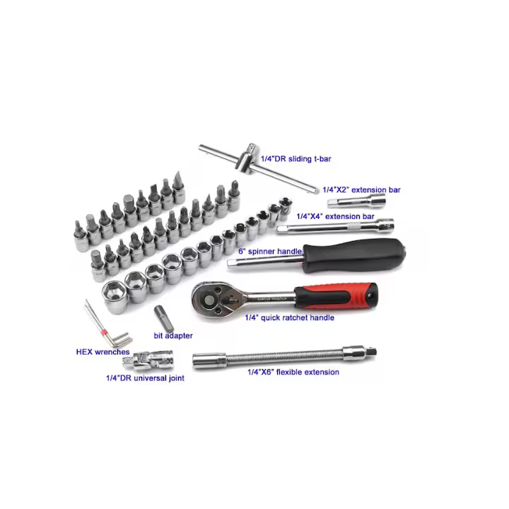 Set Complet de Scule Multifuncțional ZET® 48 Piese, Cutie Robusta din Plastic, Ideal pentru Reparații Auto, Bricolaj și Întreținere Casnică