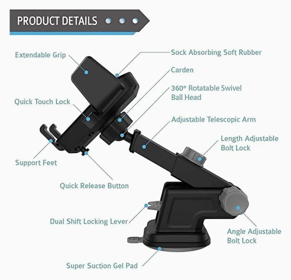 Suport Auto Universal ZET48 cu ventuză și rotire 360° – montaj pe parbriz sau bord, universal