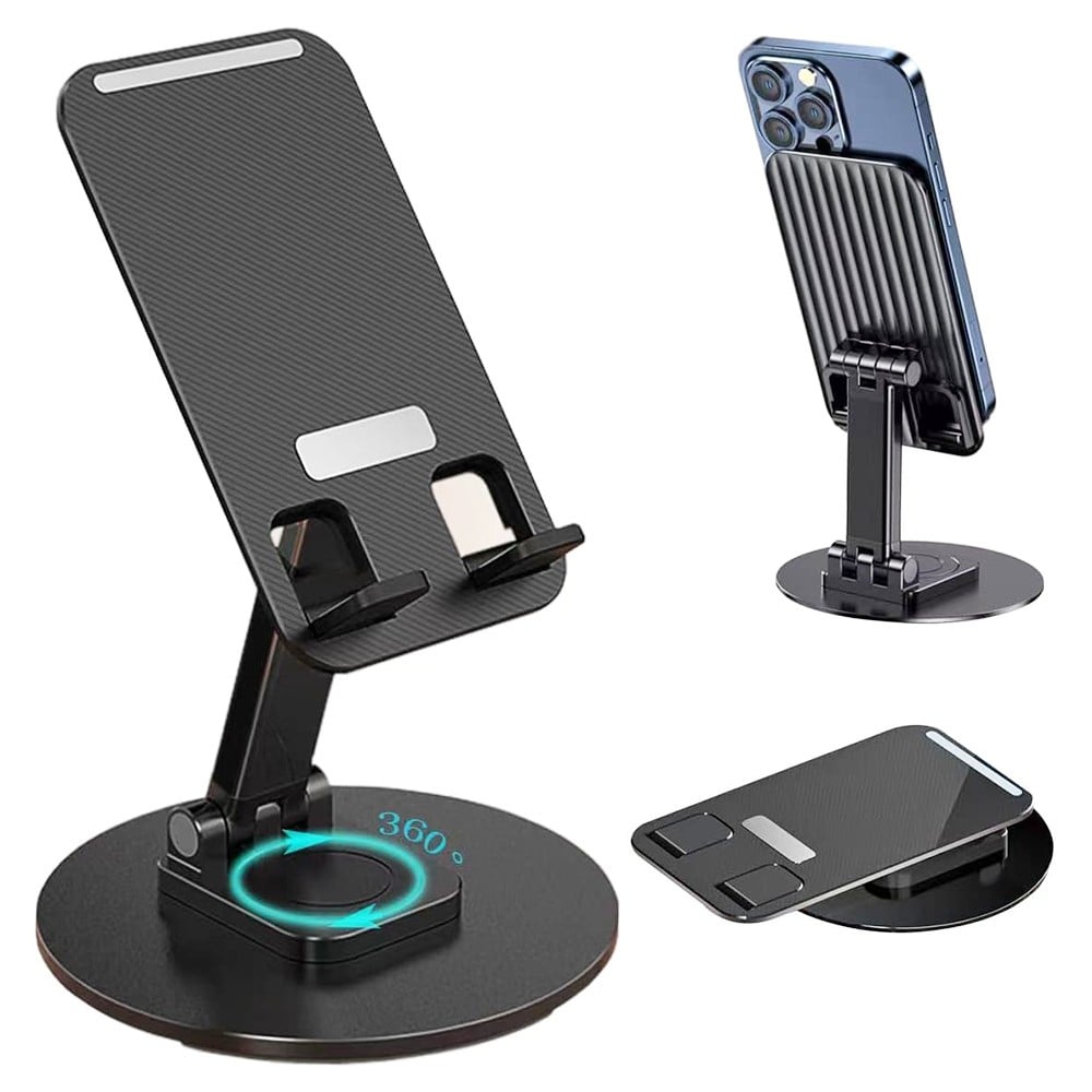 Suport pliabil pentru telefon – reglabil 360°, compatibil universal, din plastic durabil – Negru