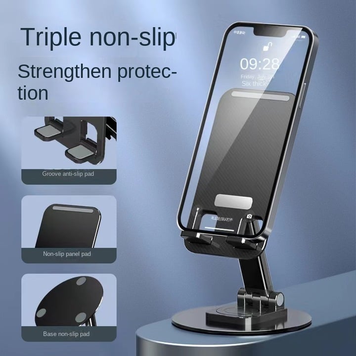 Suport pliabil pentru telefon – reglabil 360°, compatibil universal, din plastic durabil – Negru