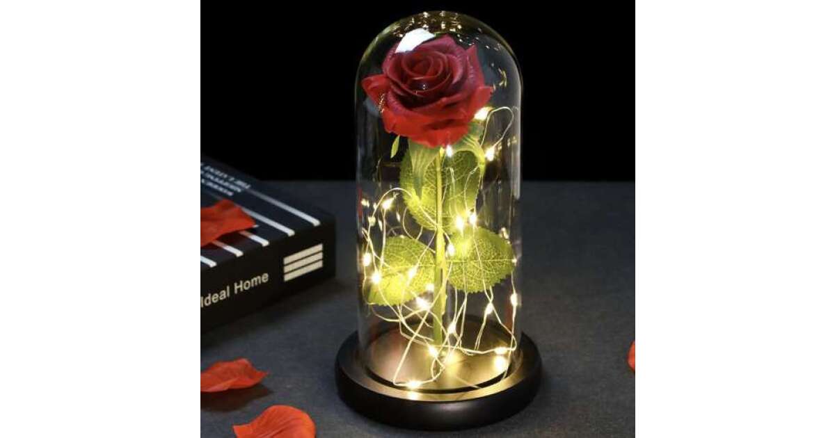 Trandafir în Cupolă de Sticlă cu Lumină LED – Aranjament Floral Elegant, Cadou Romantic